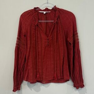 Veronica Beard Kalina Red Boho Peasant Blouse